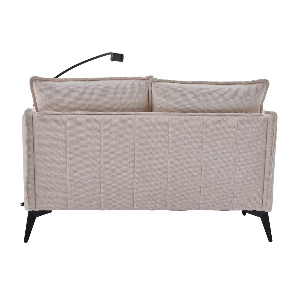 Modern double-sofa small fabric sofa armchair with storage side pockets and adjustable phone stand