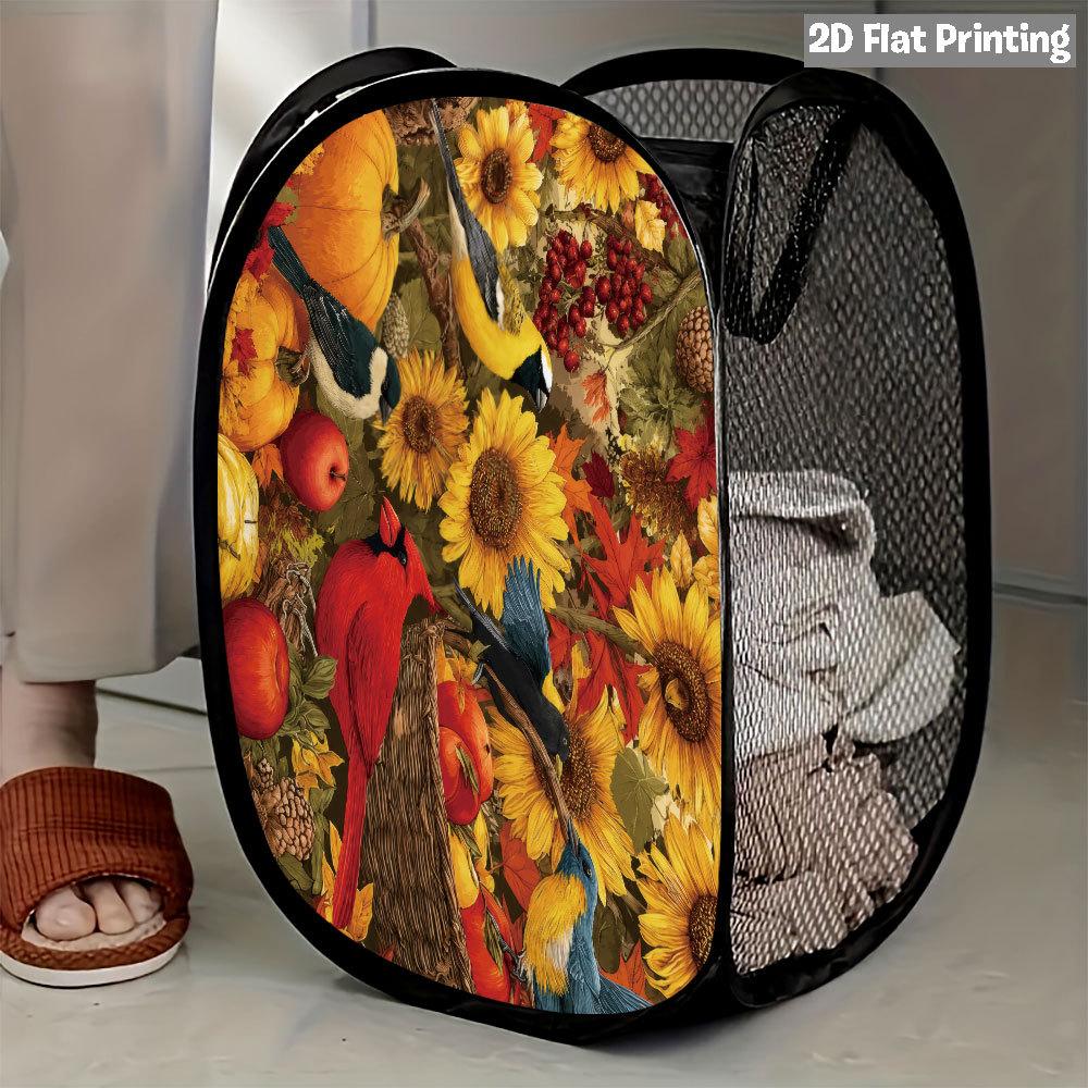 1Pcs Autumn Sunflower Pumpkin Series 3 Pop-Up Laundry Hamper Expandable Mesh Hamper Basket for Room Bedroom Bathroom Organization Contemporary Storage
