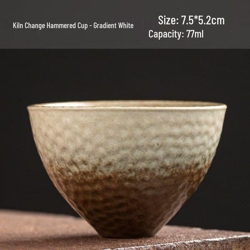 Handmade Jianzhan Coarse Pottery Teacup Set with Hammered Pattern - Retro Ceramic Kung Fu Tea Cup & Coaster