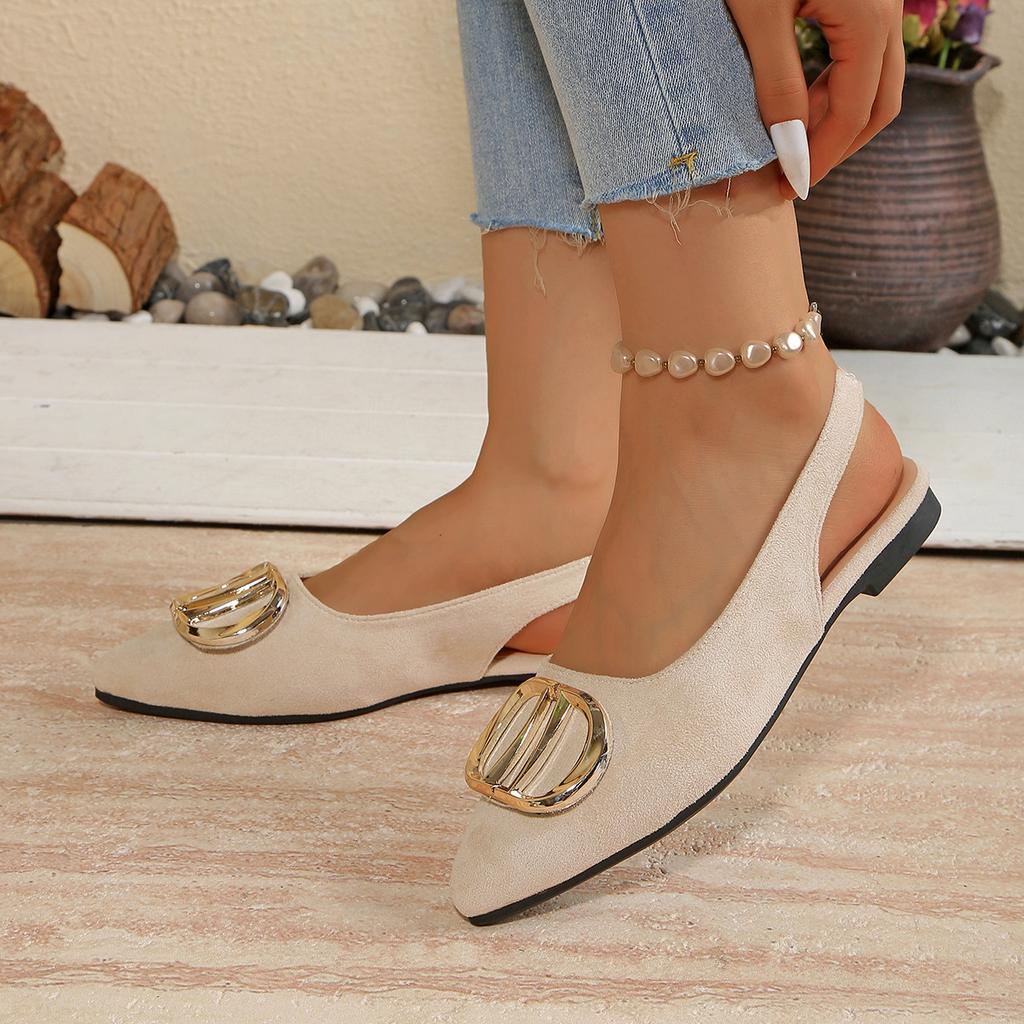 2025 summer new foreign trade large size one pedal metal buckle European and American fashion flat bottom pointed sandals women's shoes