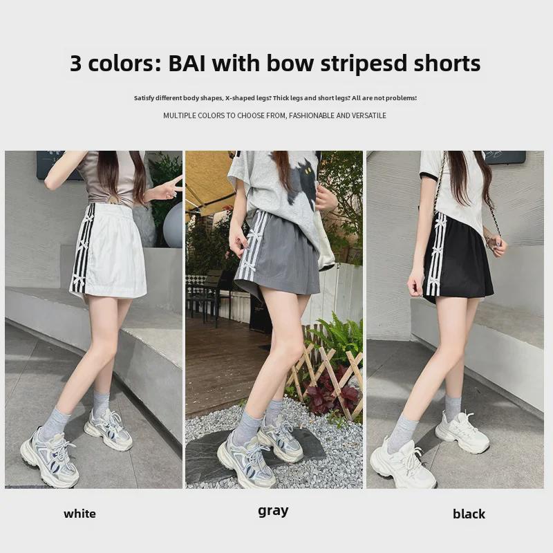 2025 Women's High Waist Striped Bow Shorts: Summer Casual Loose Fit, Wide Leg