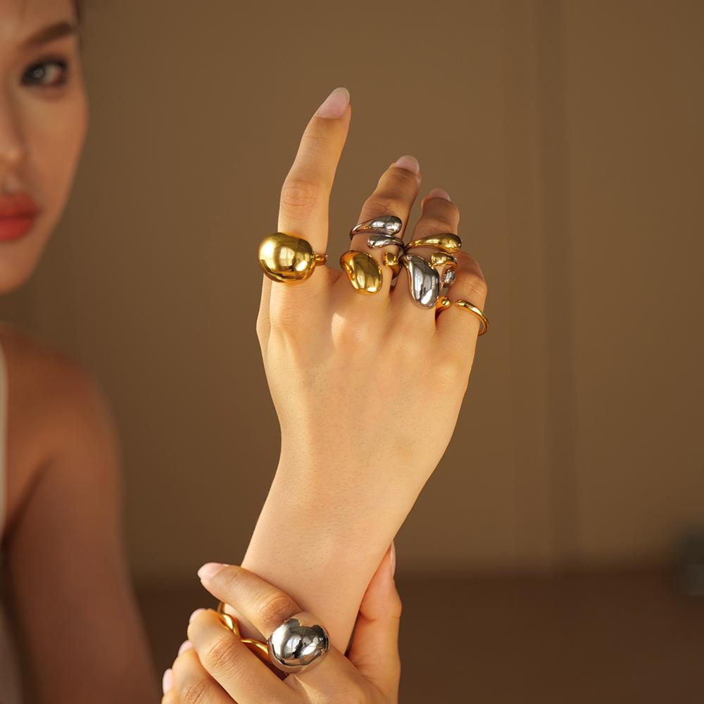 Youthway New  Stainless Steel Exaggerated Ball Ring For Women Metal Texture Trendy Romantic Waterproof Jewelry Gala Gift