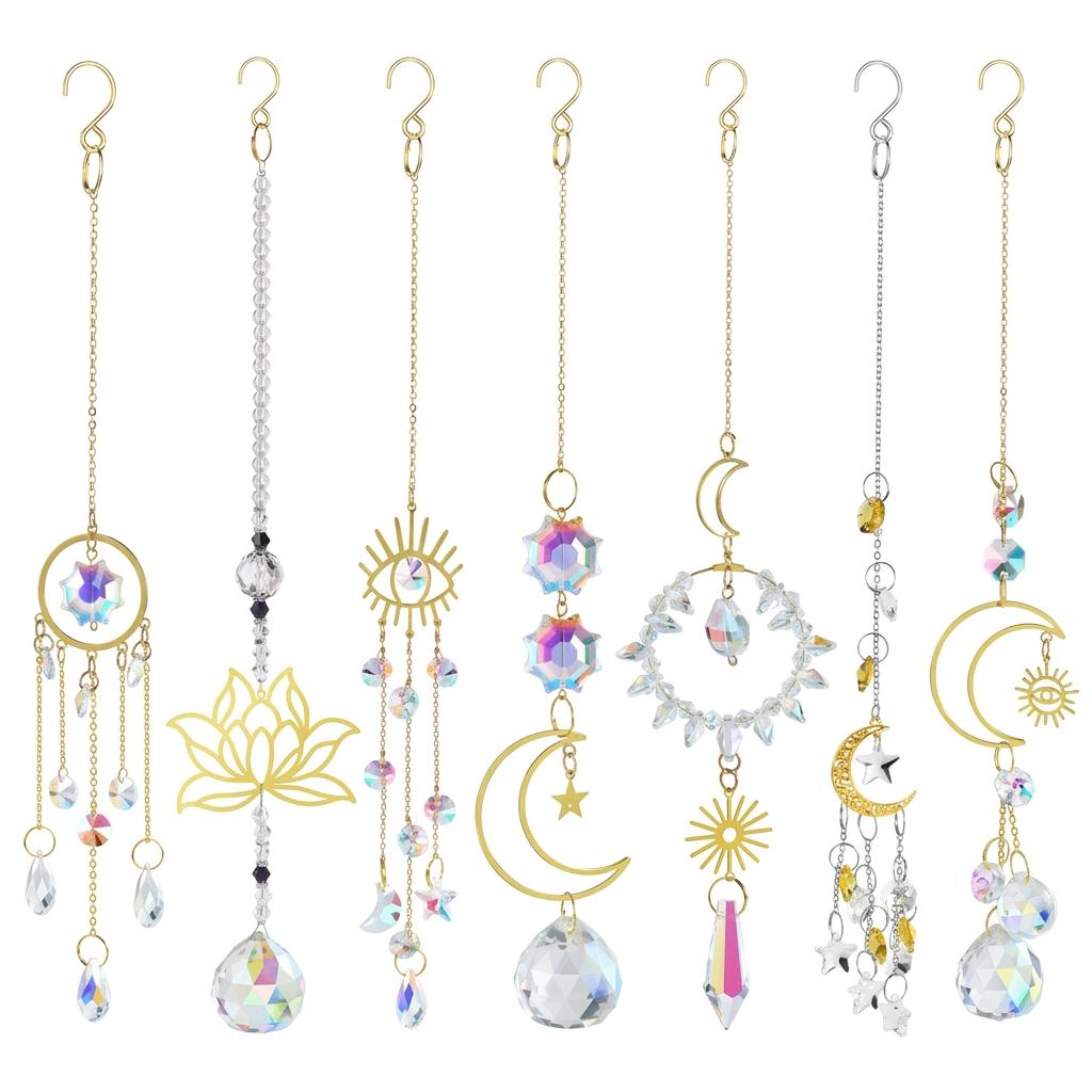 Dreamcatcher Design Crystal Sun Catcher AB Iridescent Moon Star Hanging Suncatcher for Home Rainbow Maker Window Garden Decors