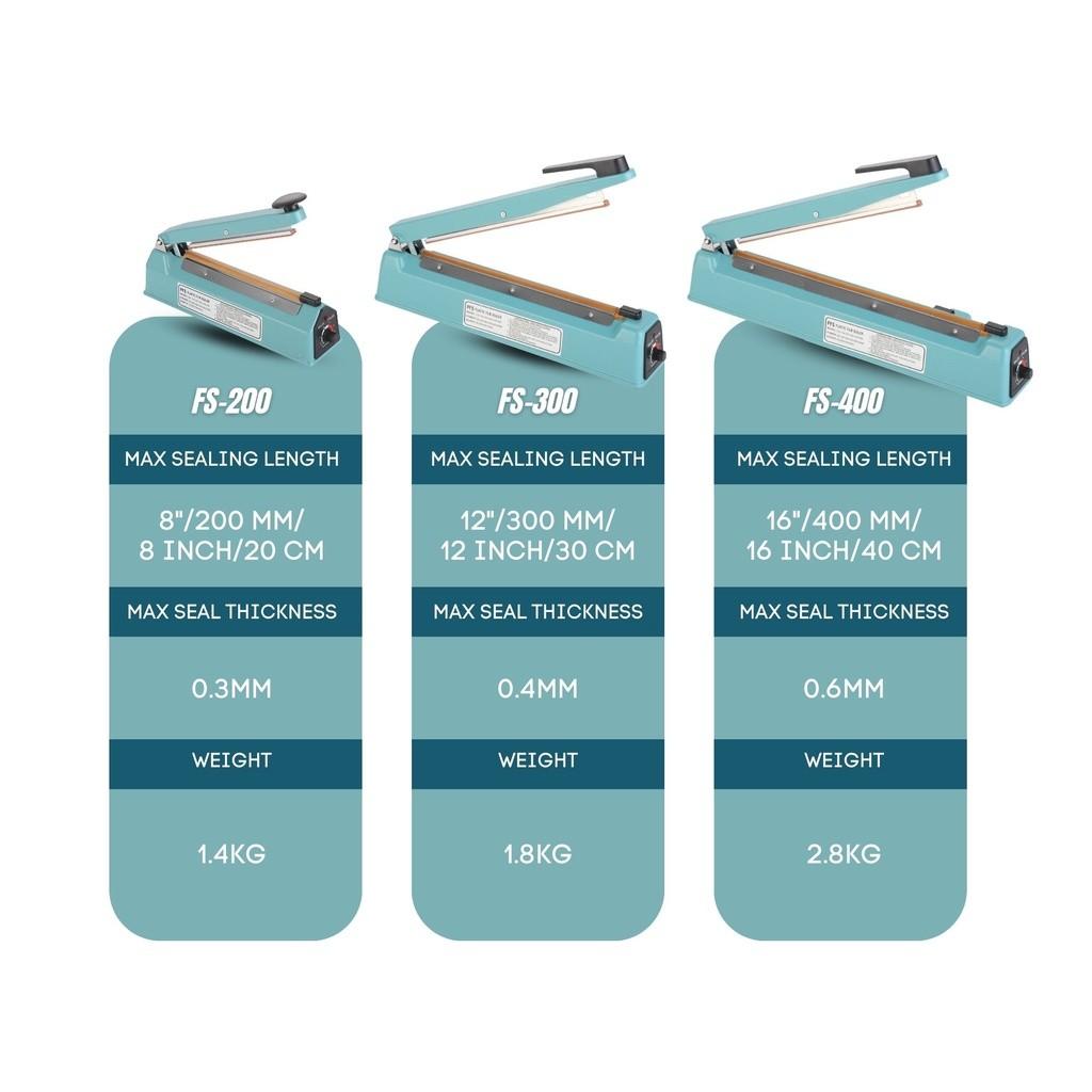 Impulse Sealer Heavy Duty FS-200 / FS-300 / FS-400 ( Metal Body ) for PE PP Bags Packing Machine 200/300/400mm