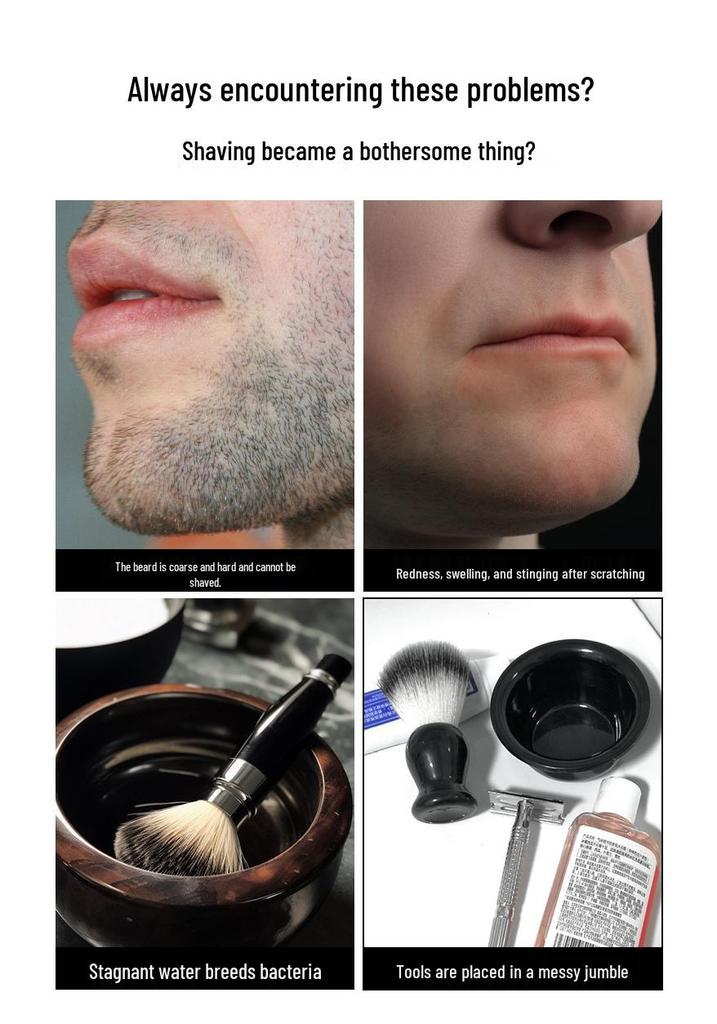 Men's Shaving Kit: Soft Bristle Brush, Soap Bowl, Razor Holder, Face Care Tool