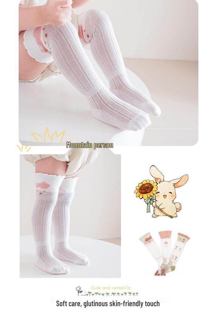 Spring & Summer Baby Knee-High Thin Mesh Cartoon Cat Socks | Newborn & Children's Antibacterial Over-the-Knee Socks