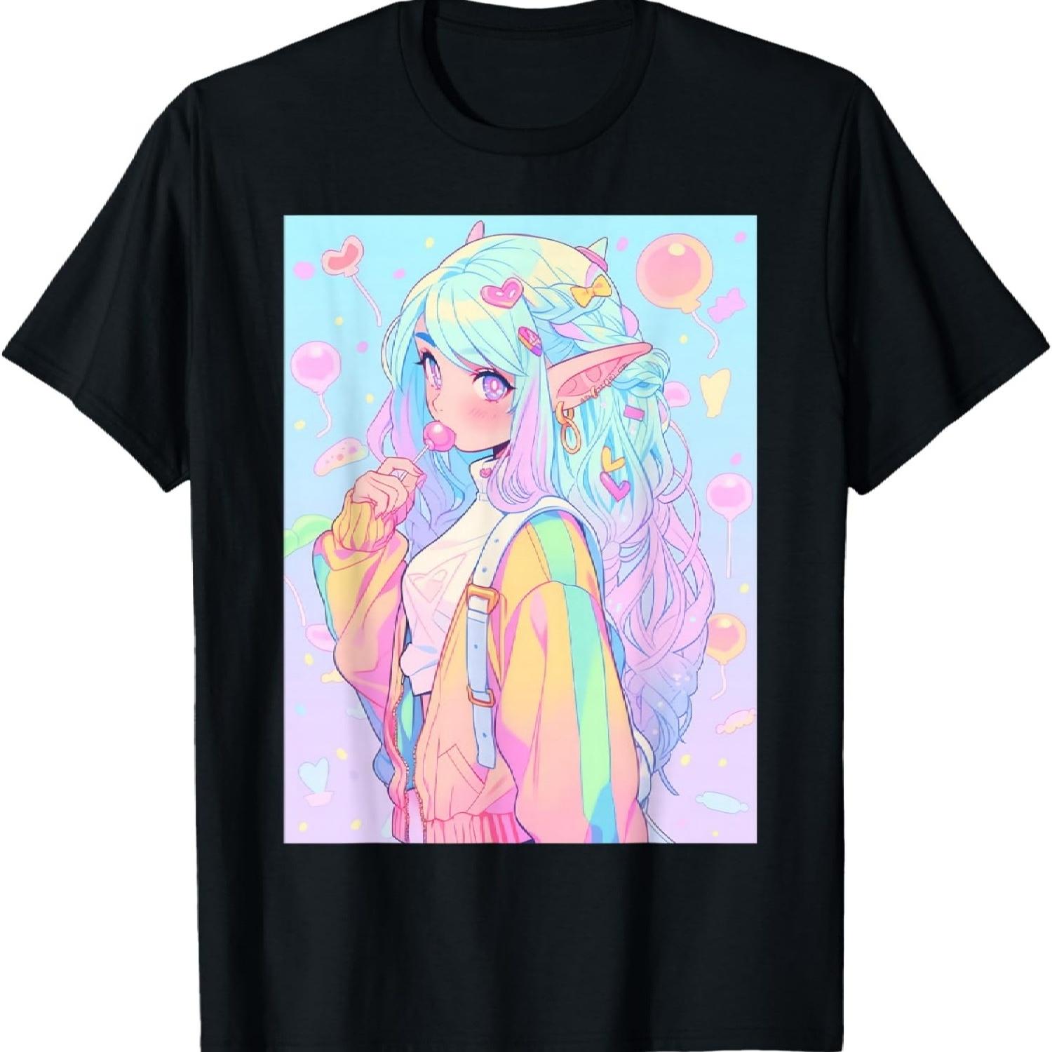 

Anime Girl Pastel Kawaii Waifu Elves Girl T-Shirt XXXXXL чорний