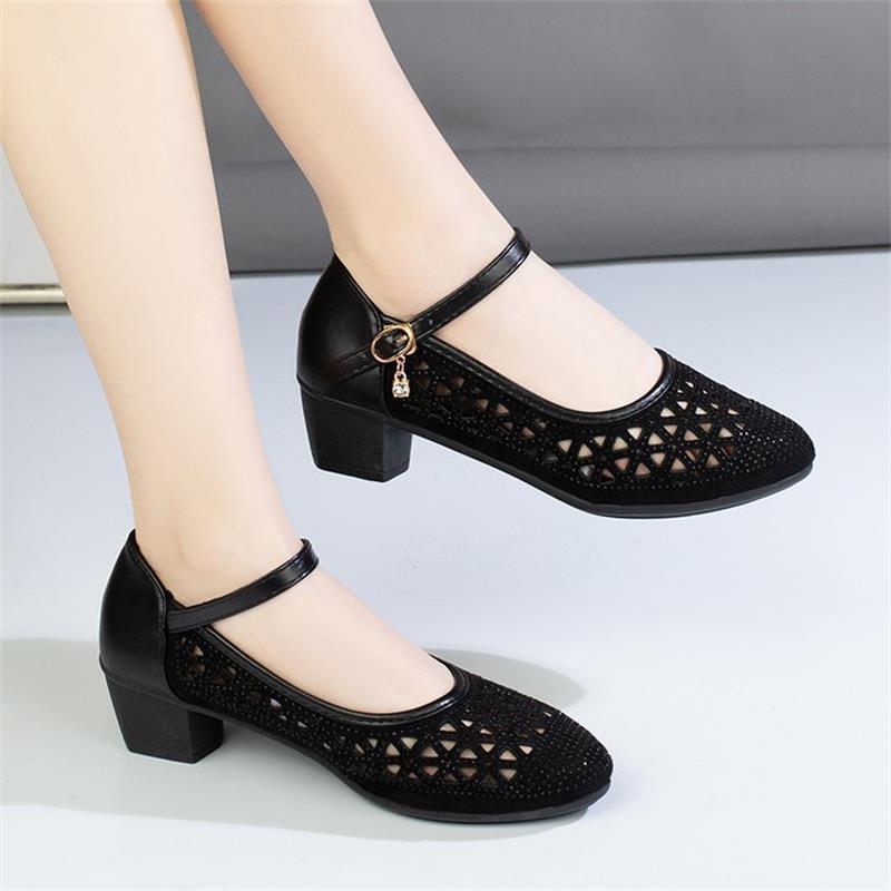 Sandals new soft-soled high-heeled sandals mesh sandals non-slip hole shoes hollow breathable single shoes