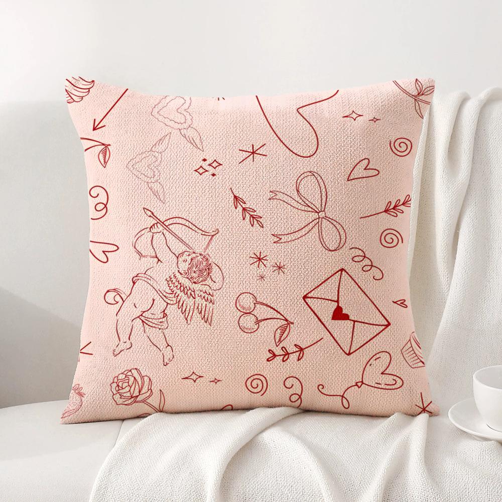 Hot Loving Heart Cushion Cover Natural Linen Organic Fabric DoubleSided Printing Sofa Home Decor Breathable Bed Pillow