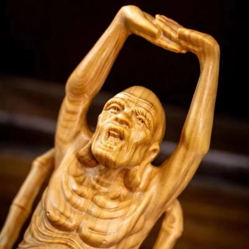 Wooden Buddha Statue Elder Rohan Statue Solid Wood Art Carving Home Room, Office Decor Feng Shui Figure Statue 6.28 In