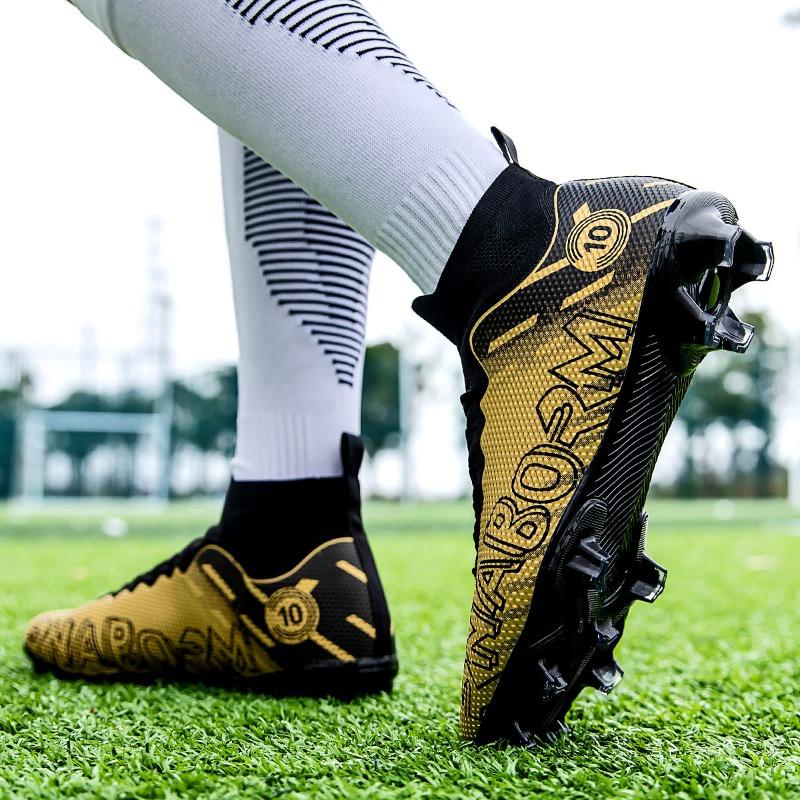 35-45 Men's High-top Football Boots Large Size Long Nails Leather Boys Soccer Shoes Nailing Anti-slip Football Boots