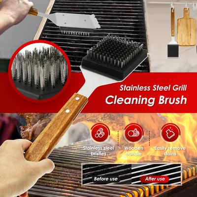 2Pcs 42cm Grill Cleaning Brush Set BBQ Barbecue Stainless Steel Long Handle Cleaning Scrape Non-stick Great Barbecue Brush