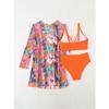 Kvinner tredelt bikinisett Høy midje shorts badedrakter Langermet utskrift Cover Ups Beach Biquinis feminino