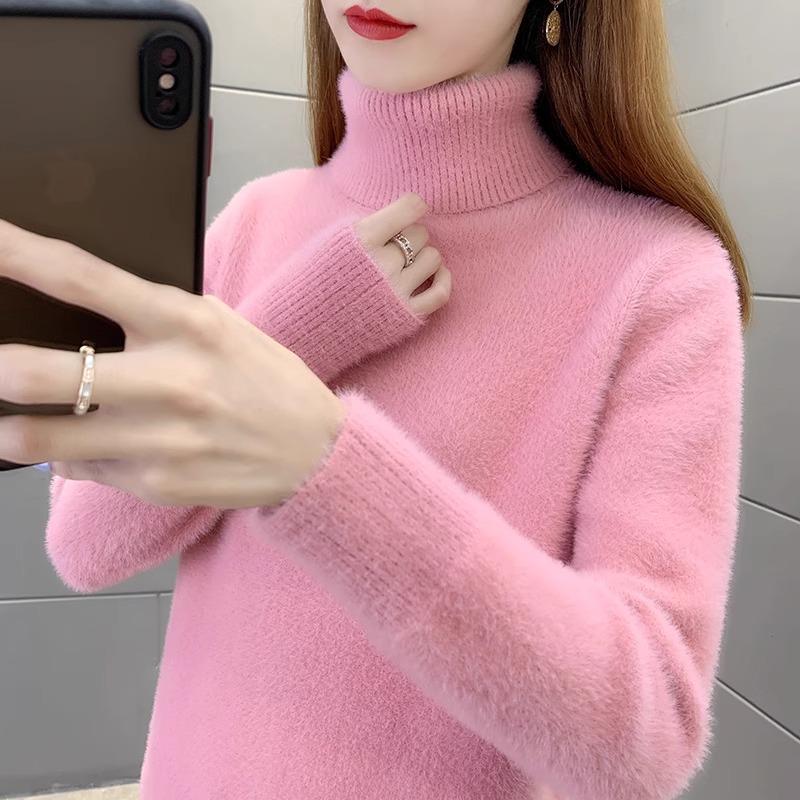 Damen Rollkragen Nerz Kaschmir Pullover - Einfarbig, Dick gestrickt, Herbst/Winter 2025 Mode Pullover Oberteil