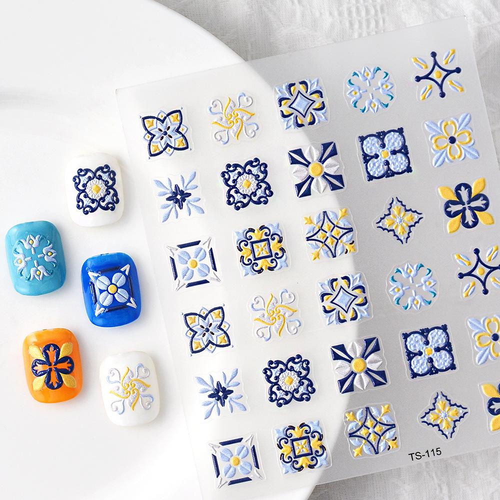 

1 шт., наклейки для ногтей с тиснением и цветком, украшения для ногтей в этническом стиле, 5D наклейки для дизайна ногтей, аксессуары для ногтей «сделай сам» TS-115