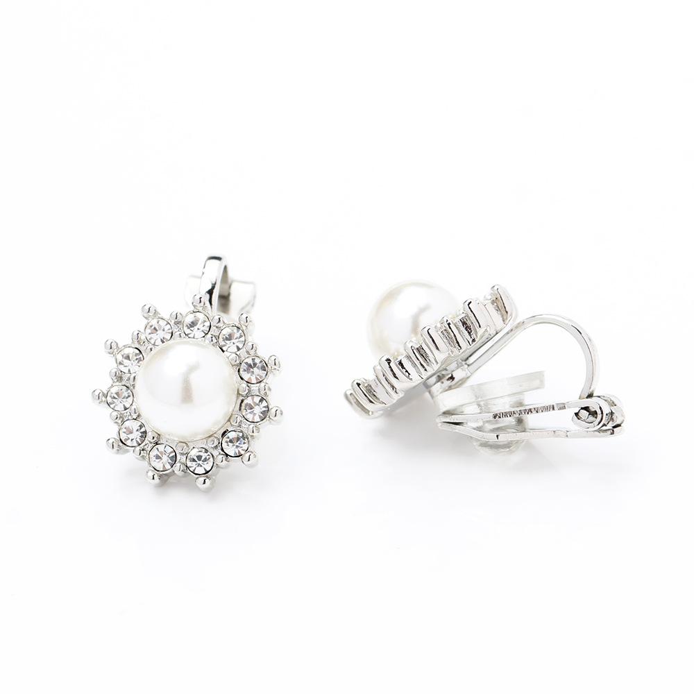 Neues Produkt Temperament schlicht Diamantbesetzt Gold und Silber zweifarbig Blume Perlenstecker Ohrringe vielseitig Mode ohne Ohrloch Ohrstecker Damen