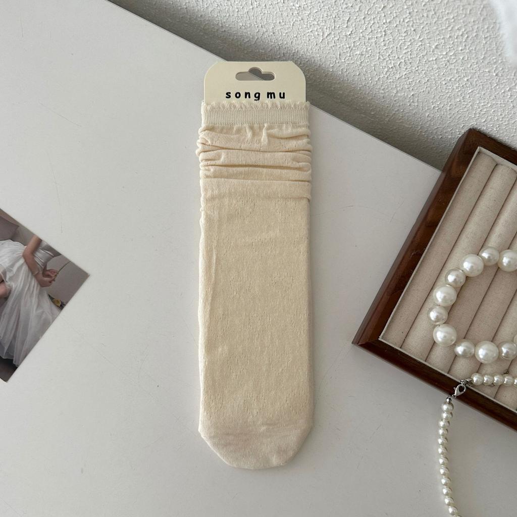 Bm Bow Polka Dot Socks Women'S Mid-Tube Socks Season Thin Girl Socks Lolita Stack Socks All Size Cotton