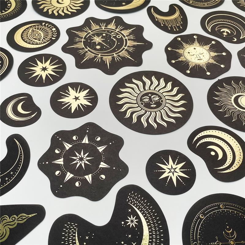 40 Sheets Per Pack Retro Constellation Tarot Card Gold Stickers Label Decoration DIY Diary Student Stationery Material Decorative Stickers
