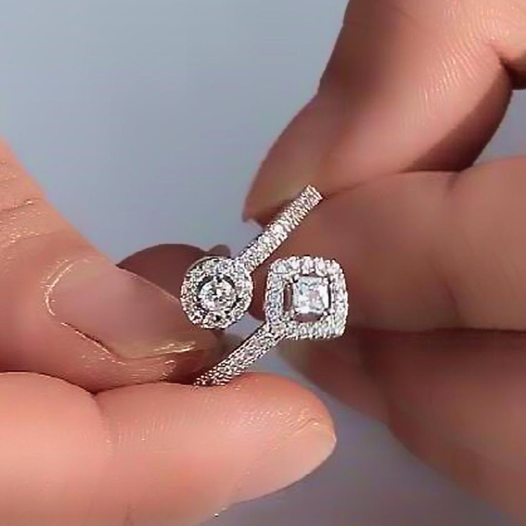 Luxury Micro Paved Line Cubic Zirconia Ring Geometric Shape Opening Jewelry for Women Anniversary Gift for Wife Wholesale