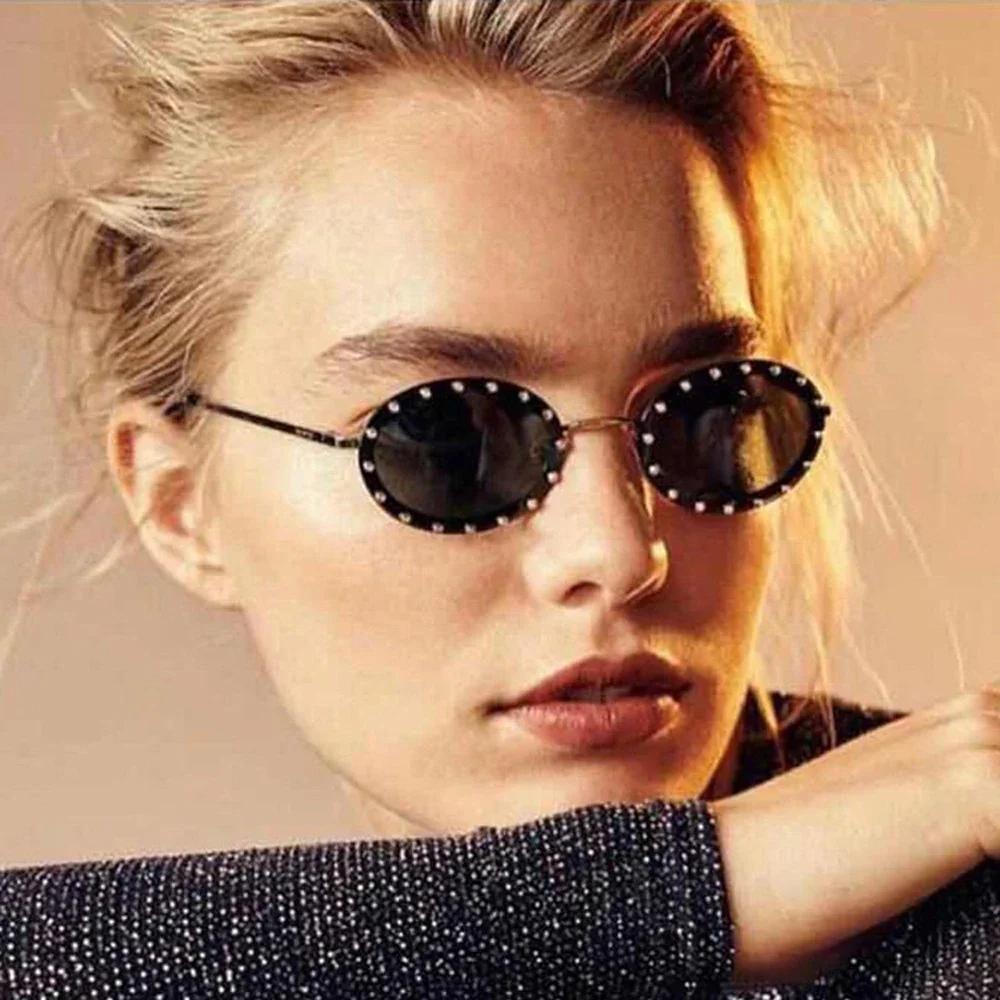 Luxury Diamond Oval Sunglasses For Men And Women Small Frame Fashion Shades With Uv400 Protection