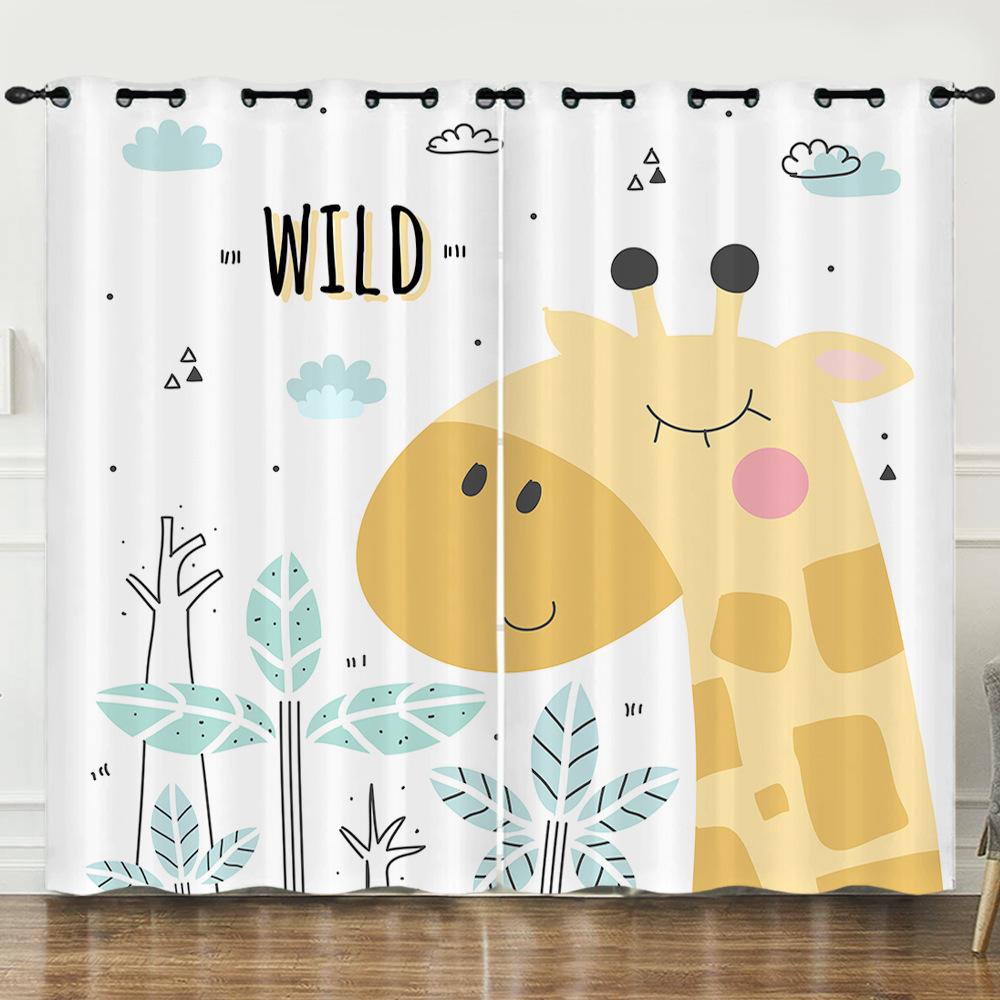 Curtains European And American Cartoon Animals Bear Deer Digital Printing Blackout Curtain Bedroom Punching