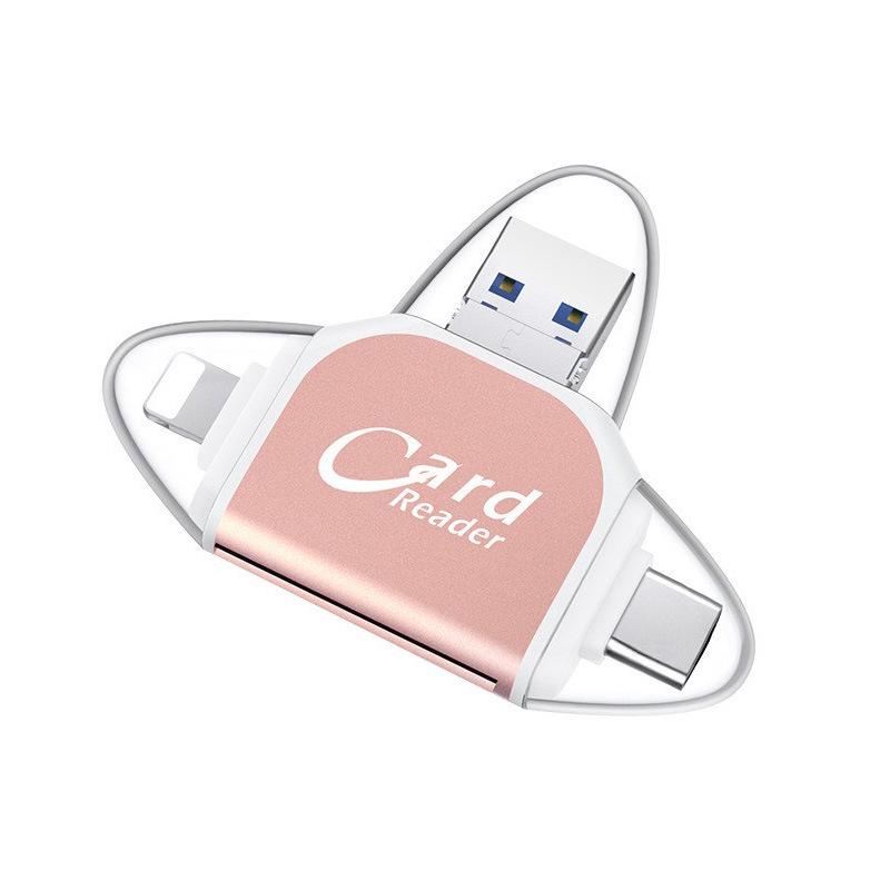 Four-in-One Multi-Function Card Reader for Apple & Android Phones: TF & SD Compatible