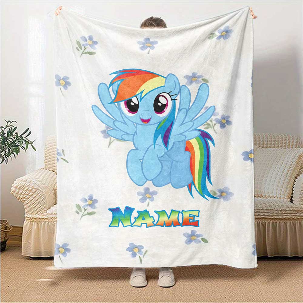 Little Pony (2) Personalized Name Blanket Throw Customizable Blanket Soft Warm Cozy Throw For Seaside Bed Office Bedding All-Season Use