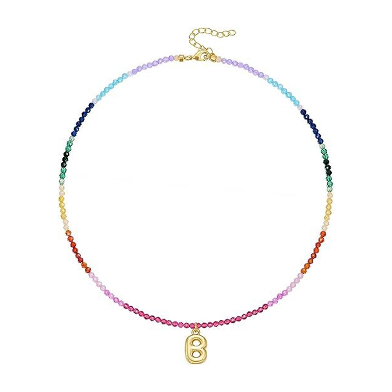 

Personalize Styles Beaded Initial Necklace for Women 14K Gold Plated With Crystals Stones Vocation Accessory