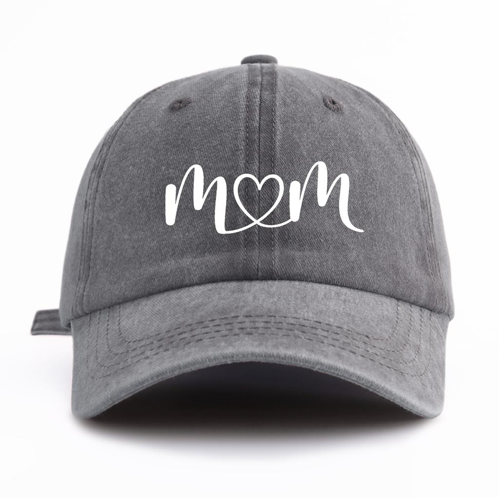 1pc Mom Heart Print Washed Baseball Cap for Adults, Minimalist Retro Style Casual Soft Adjustable Dad Hat, Perfect As Gift