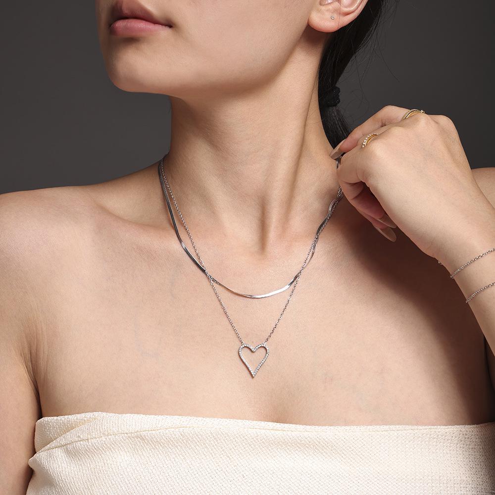 Qiong Yao Heart Zircon Clavicle Chain Bracelet - Light Luxury, Simple Women's Set
