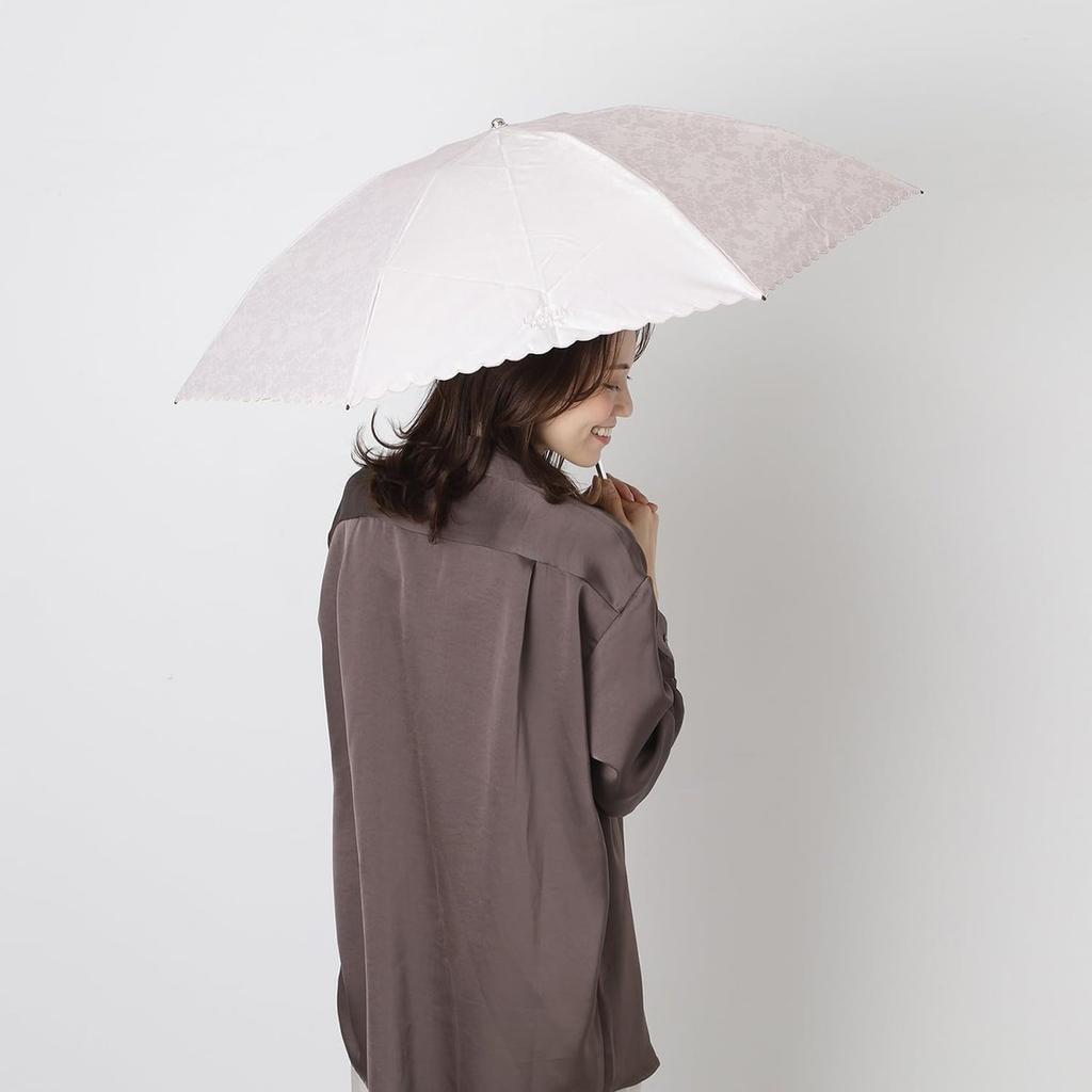LANVIN COLLECTION Folding Parasol Umbrella Pale Pink Fuwacool Jacquard Floral UV Cut 22-083-12458