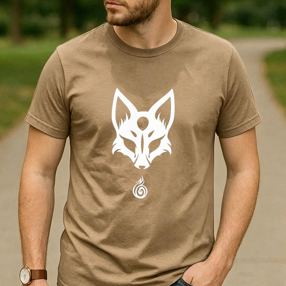 Minimal White Nine Tailed Fox Spirit Graphic T Shirt Unisex Crew Neck Short Sleeve Asian Myth Holiday Gift Top