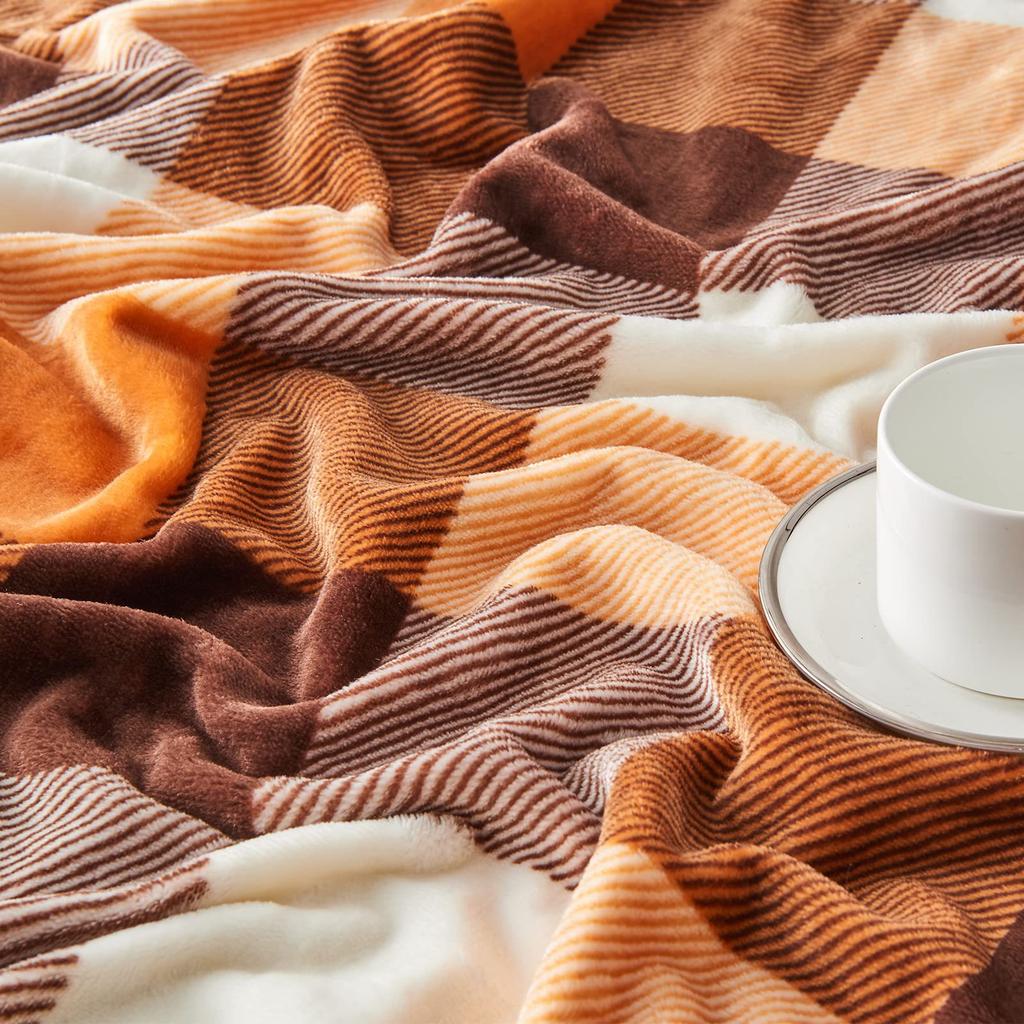 Plaid Flannel Blanket, Light And Comfortable, Four-Season Orange Plaid Blanket, Suitable For Bed Sofa Blanket