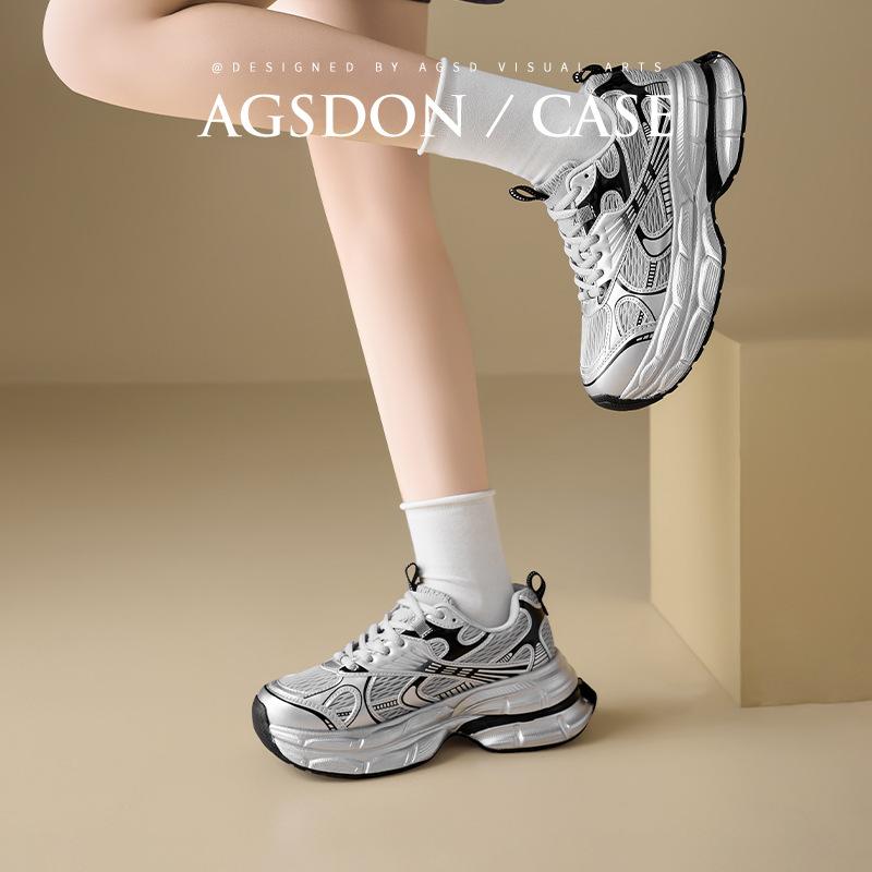 Augustine silver dad shoes women 2025 new summer casual retro running shoes mesh platform sneakers