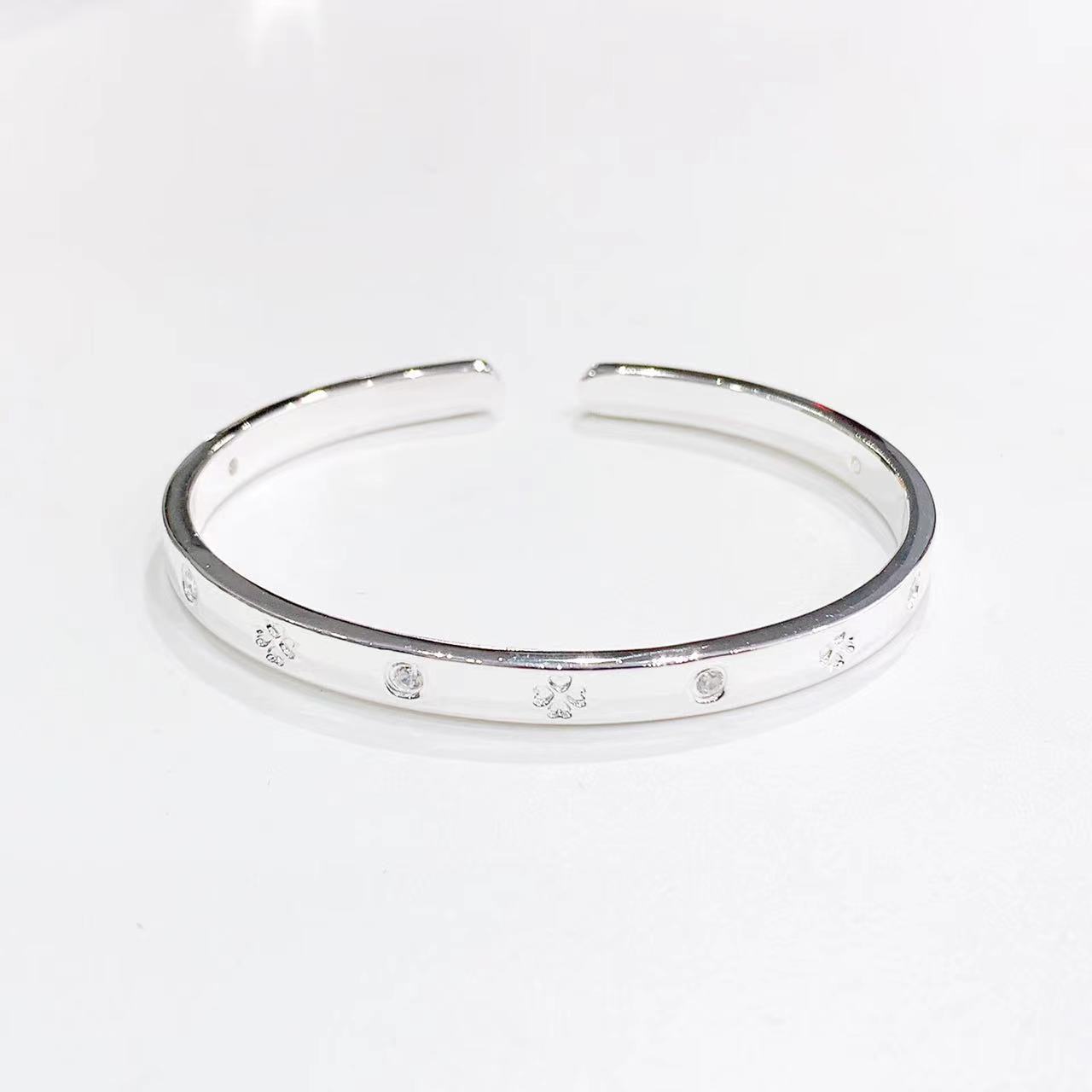 

S999 Полный серебряный браслет из чистого серебра с клевером Модный овальный браслет Открытый серебряный браслет для молодой девушки Adjustable size