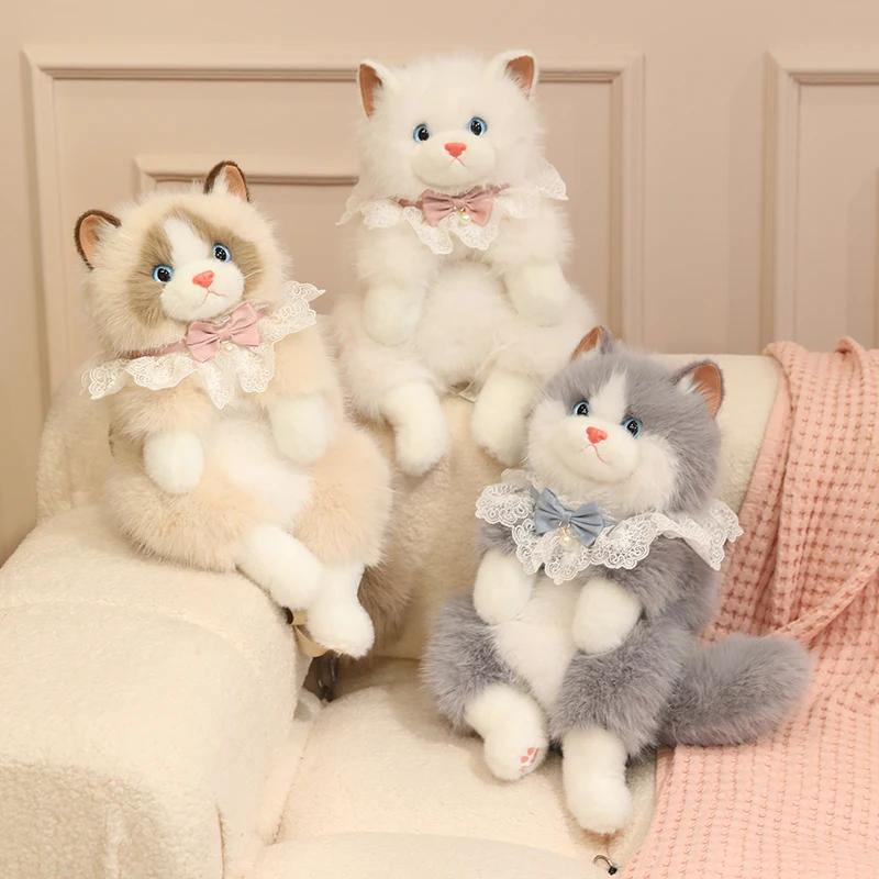Adorable Realistic Ragdoll Cat Plush Backpack Soft Fluffy White Black Cat Shoulder Bag With Adjustable Strap Cute Cat Bag