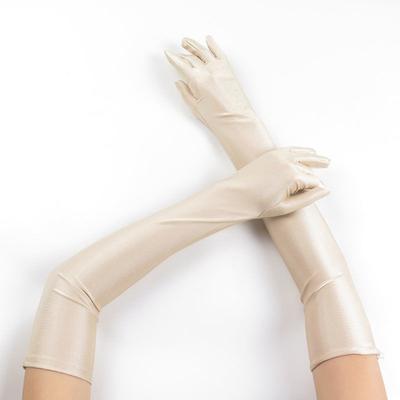 1 Pair Gloves Solid Color Full Fingers Elastic Smooth Soft Breathable Elbow Length Bride Wedding Party Stage Show Performance Cosplay Gloves