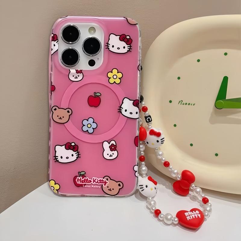 Magnetic Flower Hello Kitty Chain Phone Case For Samsung Galaxy S26 Ultra 5G S25 S24 S23 S22 Plus Ultra FE Flip 7 6 5 5G Casing
