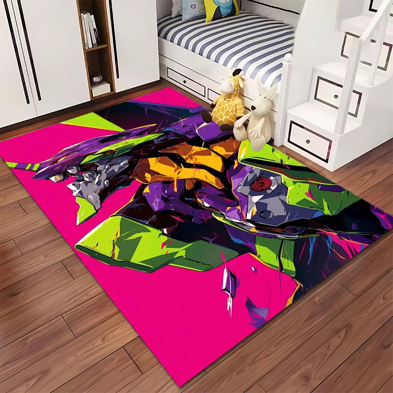 Colorful Futuristic Mecha Design Carpet with Pink and Green Accents Suitable for use as an anti-slip for living room bedroom sofas