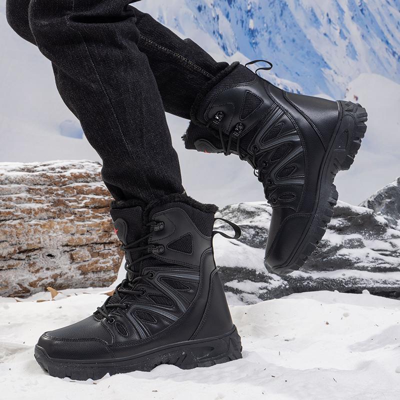 Men Winter Outdoor Velvet Warm Snow Boots Walking Shoes Waterproof Ski Shoes High-Top Large Size Cotton Boots Thick Cotton Shoes
