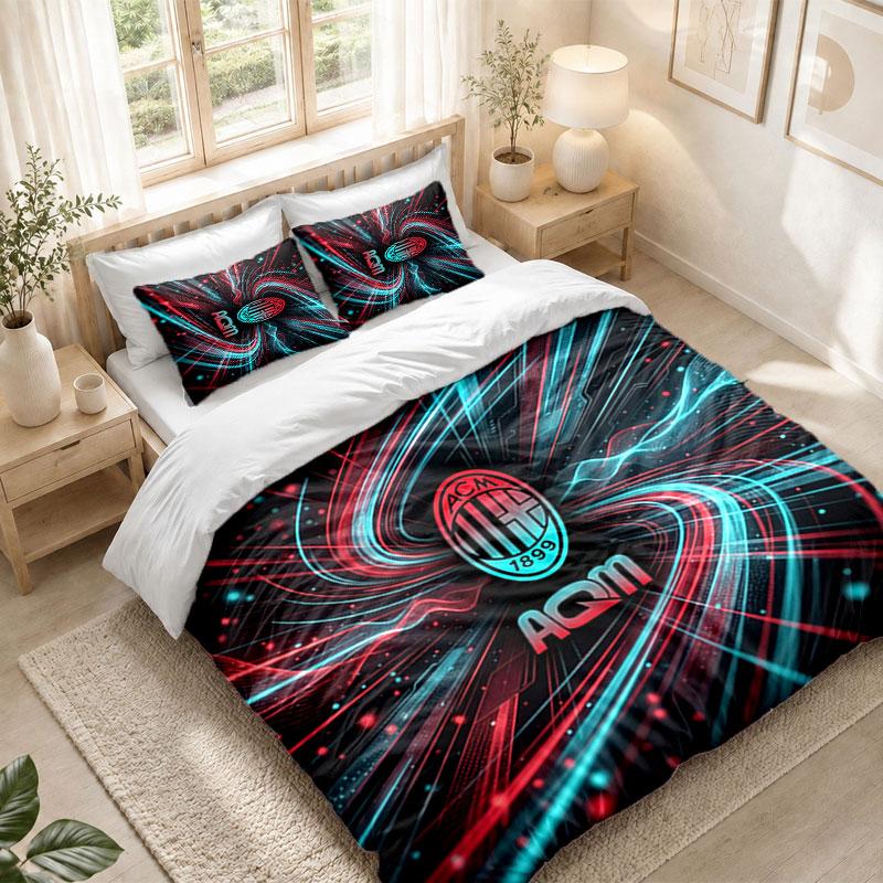 Bedding Set 1 Duvet Cover 2 Pillowcases AC Milan Print Bedroom Home Decoration