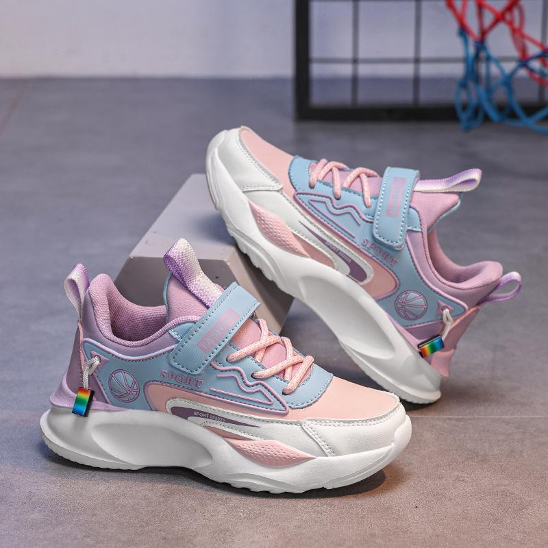 2025 autumn new children's sports shoes boys leather waterproof travel shoes little girl Velcro convenient single shoes