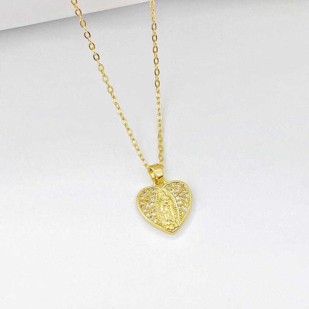 Virgin Mary St. Jude Prayer Shining Rhinestone Pendant Necklaces Gold color Women/Men Religious Neck Jewelry for Daily Wear