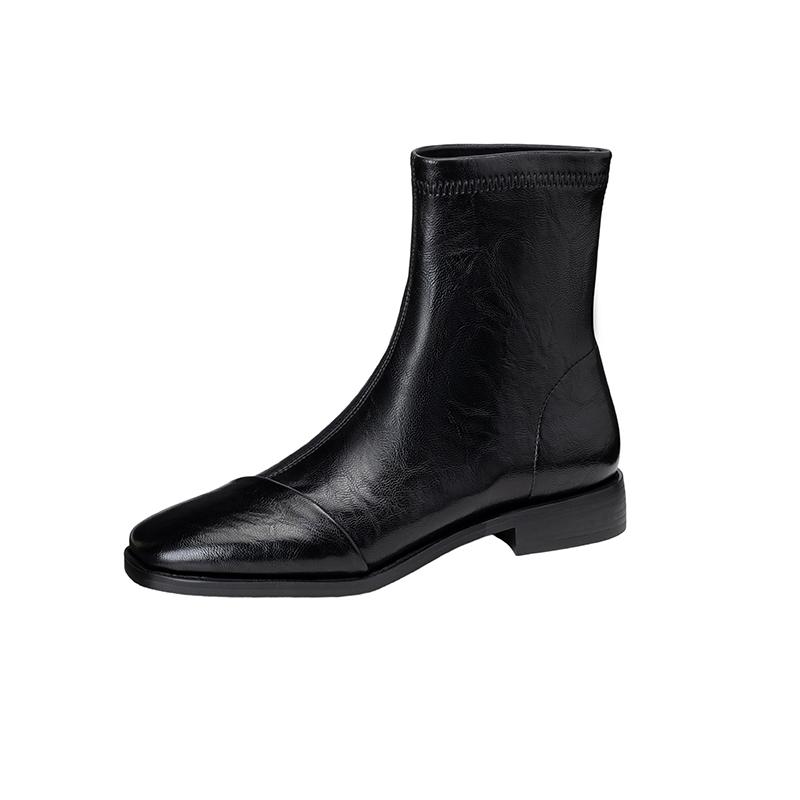 

Women s low-heeled short boots autumn and winter new comfortable and versatile solid-color thick-heeled large-size simple short boots 34 чёрный