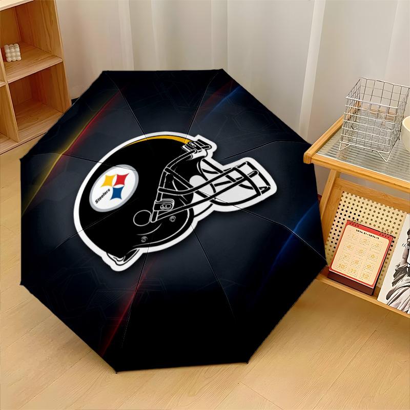Pittsburgh Steelers Print Auto 8?Ribs Folding Umbrella Wind Resistant Lightweight Automatic Umbrella For Daily Travel
