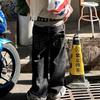 Mens Oversized Straight Leg Denim Jeans Black Vintage Washed Cotton Wide Fit Relaxed Casual Pants