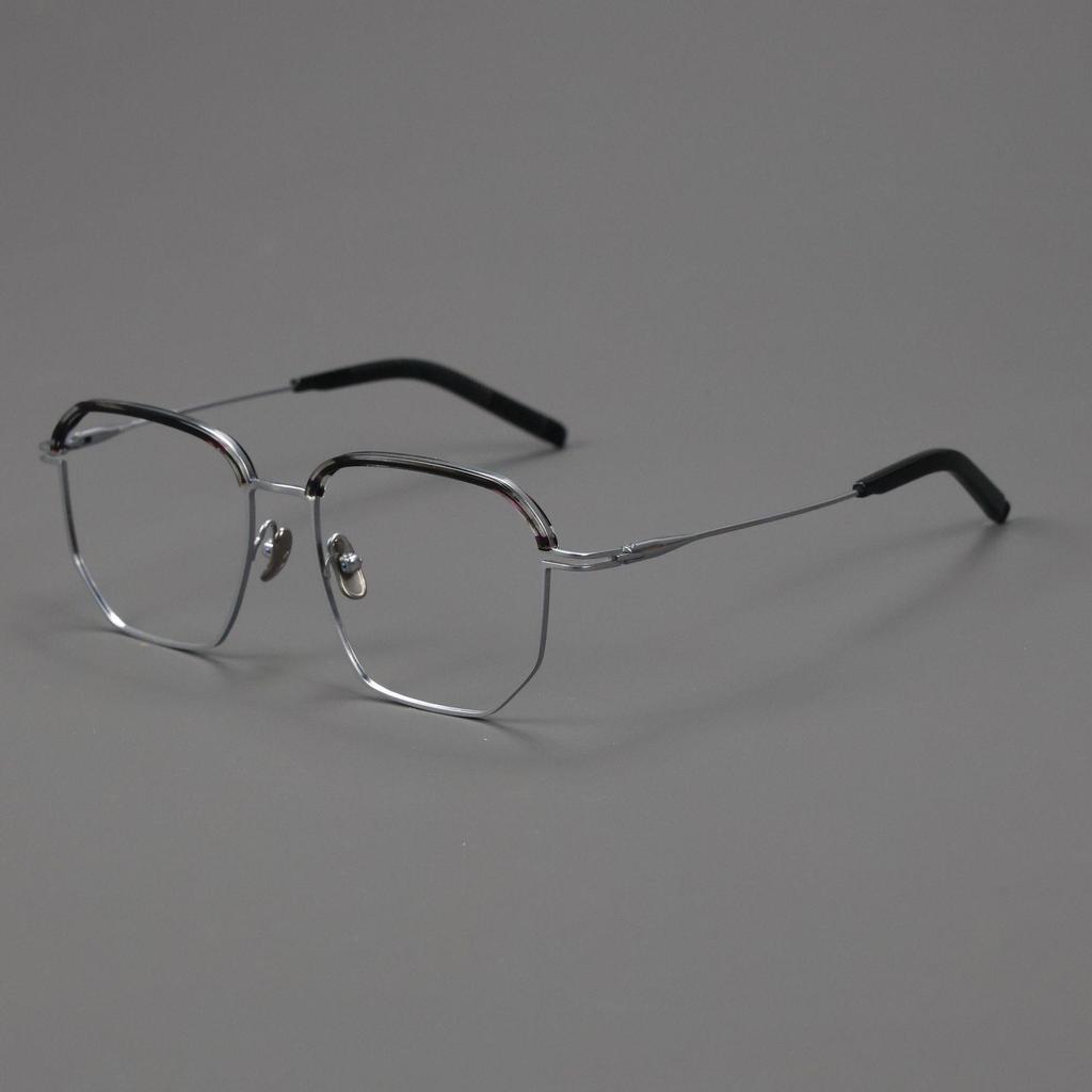Danyang Two-Tone IP Plated Browline Glasses: Men's Pure Titanium High-Power Myopia Eyeglasses with Thick Rim and Acetate Frame.