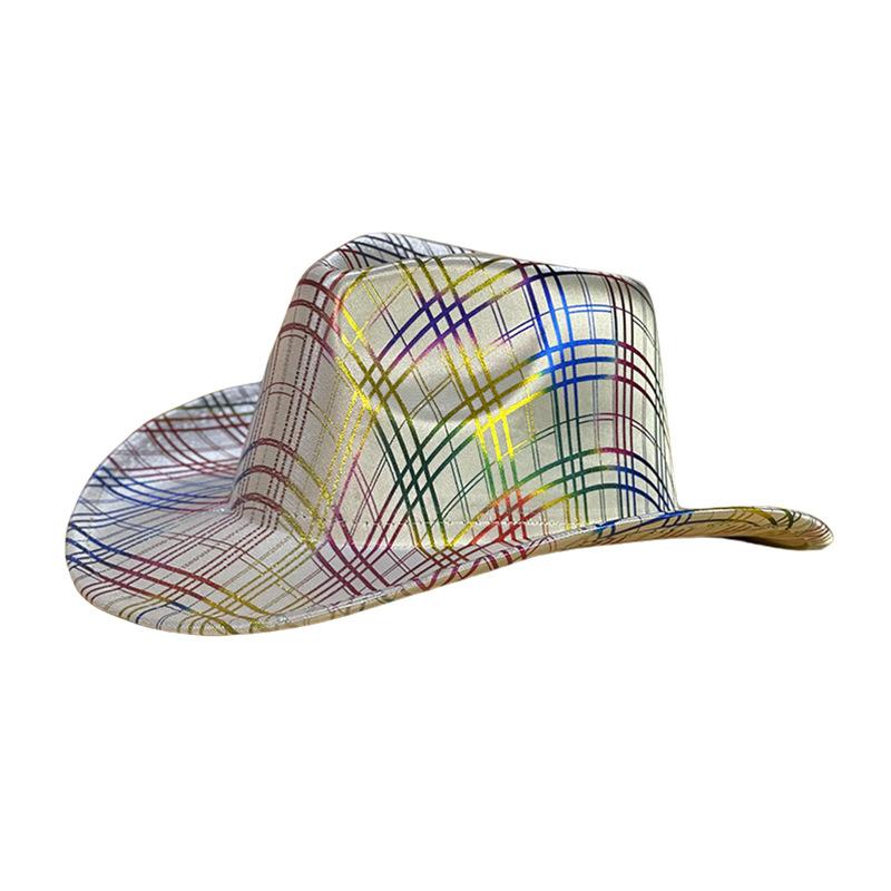 New Laser Colorful Plaid Striped Fashion Stage Performance Jazz Top Hat European and American Western Denim Hat