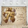 1 Goldener Ballon 75. Geburtstag Party Hintergrund - Polyester Material mit goldenem Konfetti und "Happy Birthday"