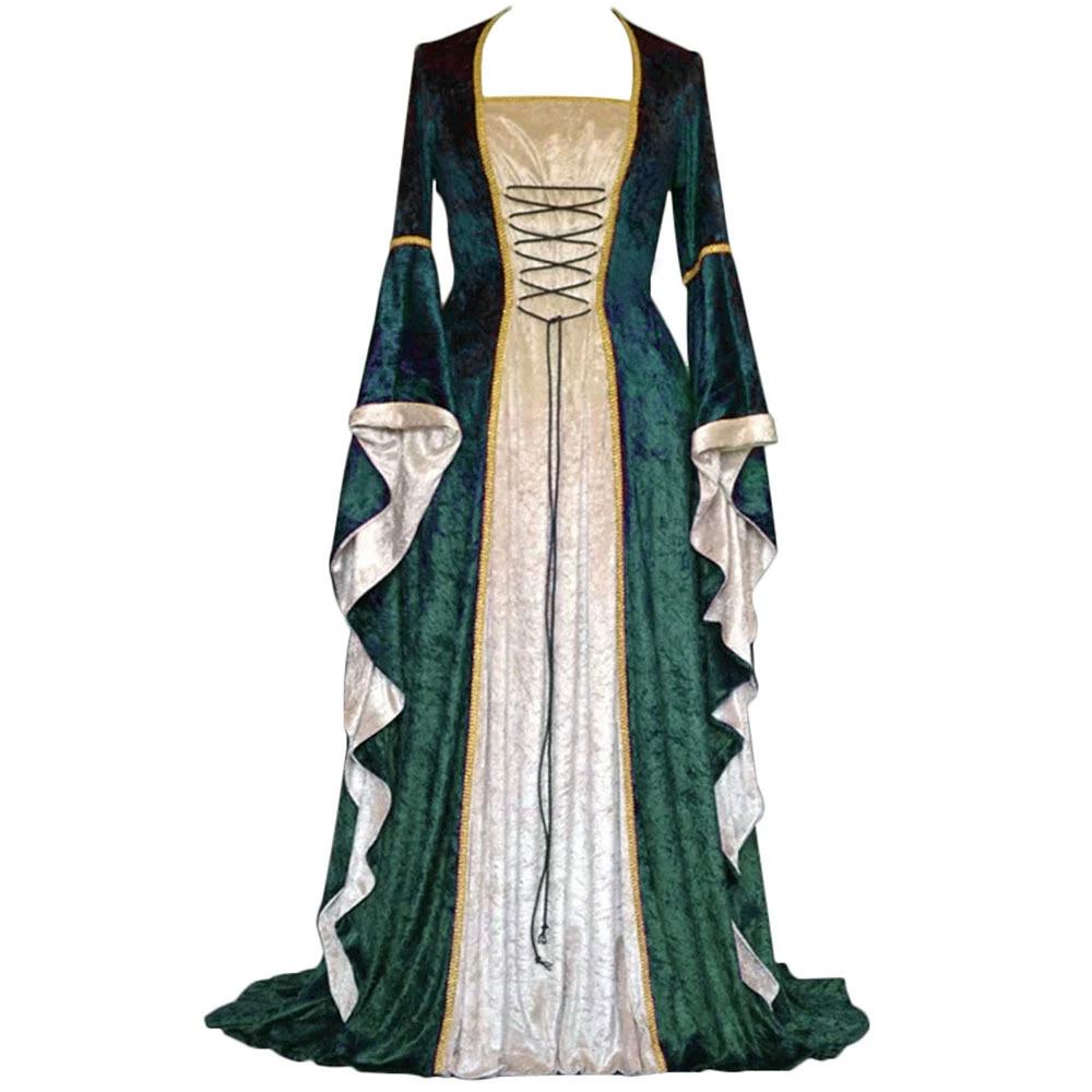 Gold Velvet Flared Sleeves Retro Medieval European Court Long and Ground Women's Skirt